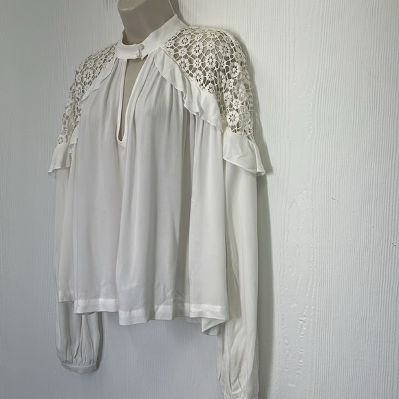 Free People - Little Bit Of Love White Lace Flowy Boho Blouse Size Small - Picture 7 of 12